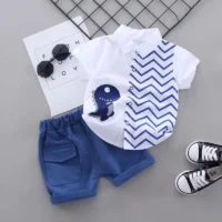 Boys’ Summer Animal Print Set – Button-Up Shirt & Elastic Shorts | SIVER