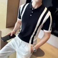 Men's Polo Shirt – Slim Fit, Contrast Knit with Button Detail | SIVER