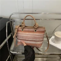 Women Handbag – Straw Cube Bag with Zipper Closure and Minimalist Design | SIVER