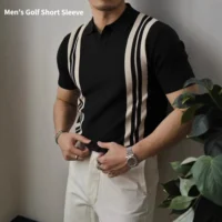 Men's Polo Shirt – Striped Knit, Quick-Dry Contrast Color | SIVER