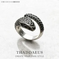 925 Sterling Silver Black Snake Open Ring – Elegant European Style Gift for Women