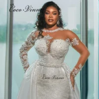 Crystal Beaded Lace Appliqué Bridal Gown with Detachable Skirt (W1378)