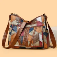 Women Handbag – Patchwork PU Shoulder Bag with Zipper Closure by SIVER