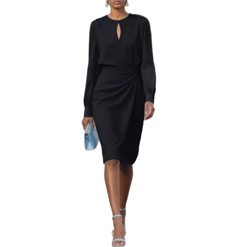 Women’s Office Knee-Length Dress – Pleated Fit with Sheer Accents | SIVER - Image 5