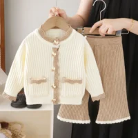 Sweet Knit Coat + Pants, Simple Casual Two-Piece Set