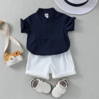 Baby Boys’ Summer Polo Set – Short Sleeve Shirt & Cuffed Shorts | SIVER
