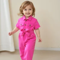 Cute Baby Girl Summer One-Piece Outfit with Belt – 2-Piece Casual Set
