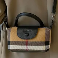 Women Handbag – Soft Straw Cube Bag with Plaid Flap and Zipper Closure | SIVER