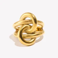 Double-Layer Geometric Knot Ring – 18K Gold Plated Stainless Steel for Women
